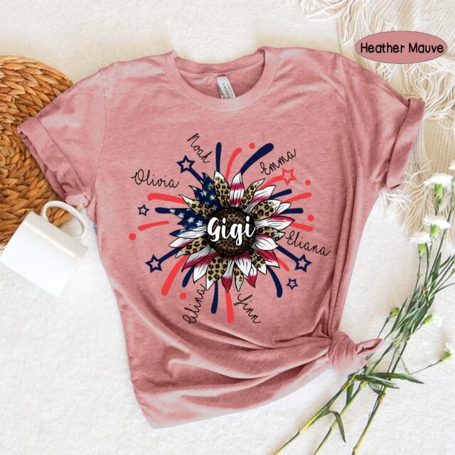 Personalized 4th of July Grandma Shirt – Custom Nana Shirt with Grandchild Names, Patriotic Firecrackers Tee