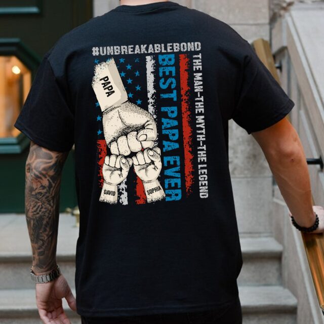Personalized Dad Raised Fist Bump Shirt – Best Dad Ever & Grandkids Hands
