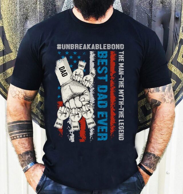 Personalized Dad Raised Fist Bump Shirt – Best Dad Ever & Grandkids Hands