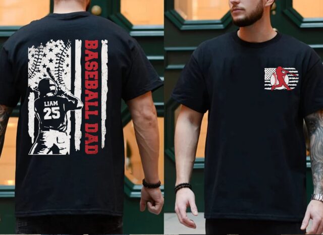 Custom Baseball Dad Shirt Personalized Name and Number Fathers Day Tee