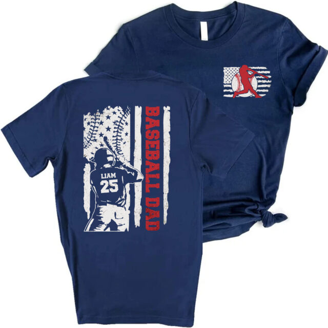 Custom Baseball Dad Shirt Personalized Name and Number Fathers Day Tee
