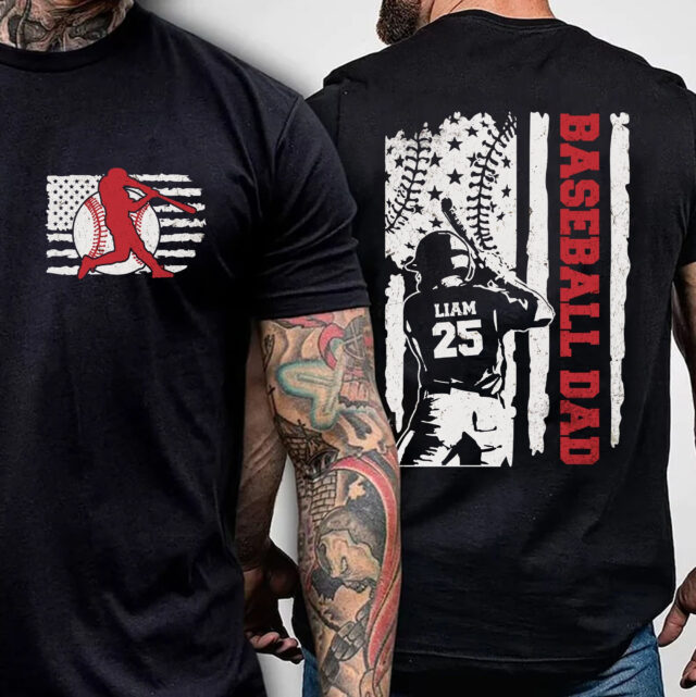 Custom Baseball Dad Shirt Personalized Name and Number Fathers Day Tee