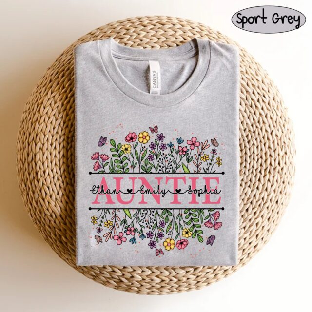 Personalized Wildflowers Auntie Shirt – Custom Aunt Life & Pregnancy Reveal Gift