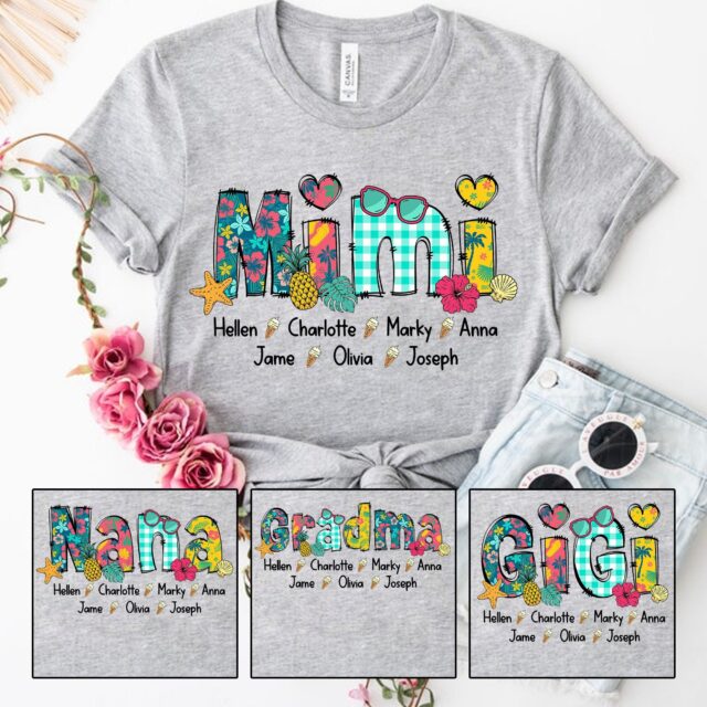 Personalized Grandma Summer Shirt – Custom Mimi & Nana Shirt with Grandkid Names