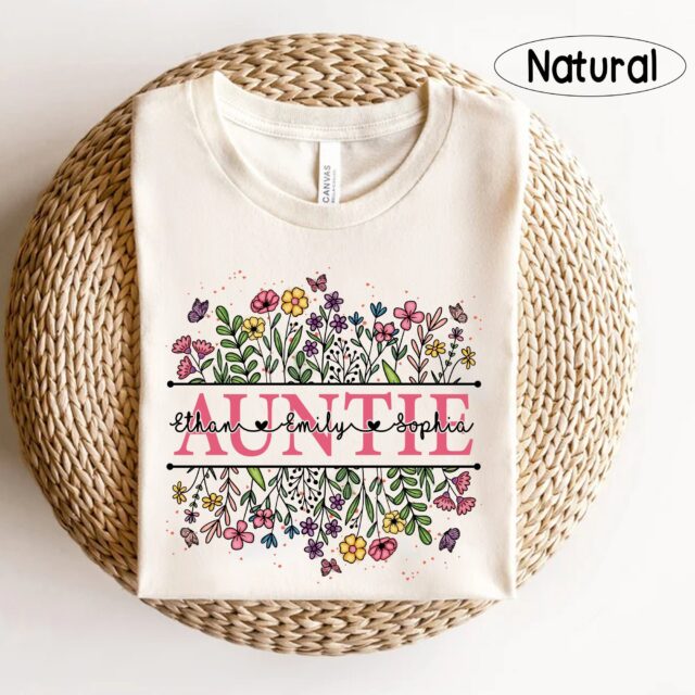 Personalized Wildflowers Auntie Shirt – Custom Aunt Life & Pregnancy Reveal Gift