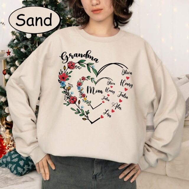 Personalized Grandma Heart Shirt Custom Grandma Tee with Kids and Grandkids Names