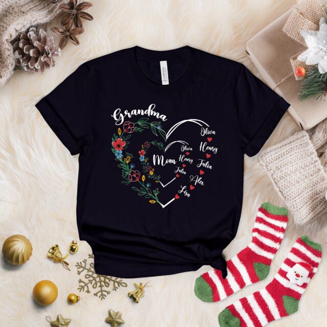 Personalized Grandma Heart Shirt Custom Grandma Tee with Kids and Grandkids Names