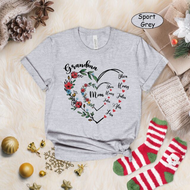 Personalized Grandma Heart Shirt Custom Grandma Tee with Kids and Grandkids Names