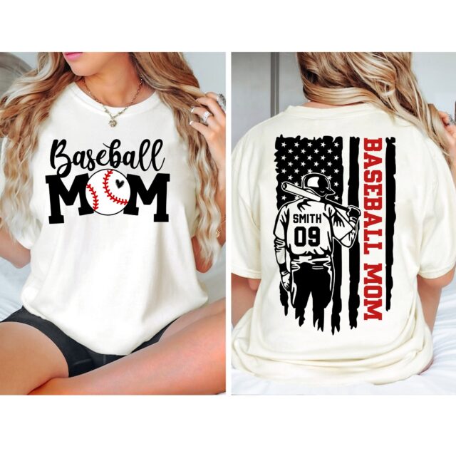 Custom Baseball Mom Shirt – Personalized Name & Number Tee