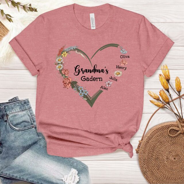 Personalized Grandma’s Garden Shirt – Custom Birth Month Flower Heart Tee