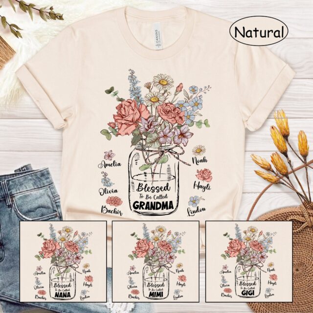 Blessed to Be Called Grandma Shirt – Custom Birth Month Flower & Kid Names