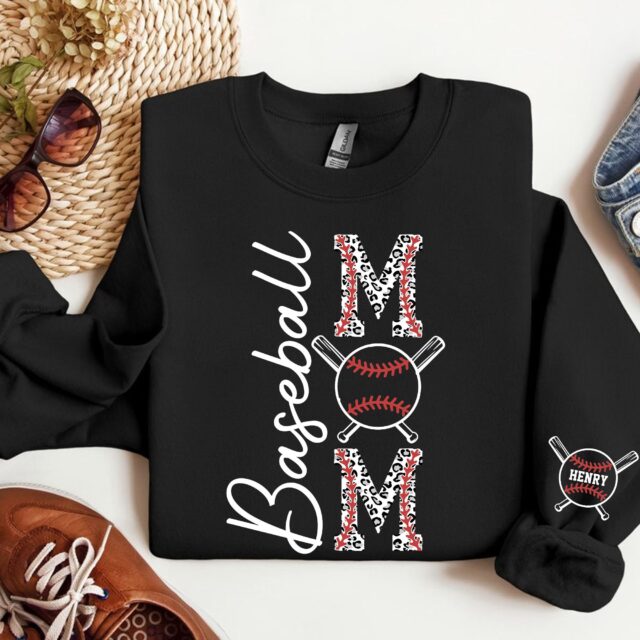 Personalized Baseball Mama Sweatshirt – Custom Name & Number Baseball Shirt
