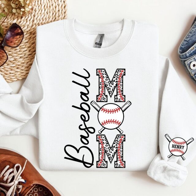 Personalized Baseball Mama Sweatshirt – Custom Name & Number Baseball Shirt