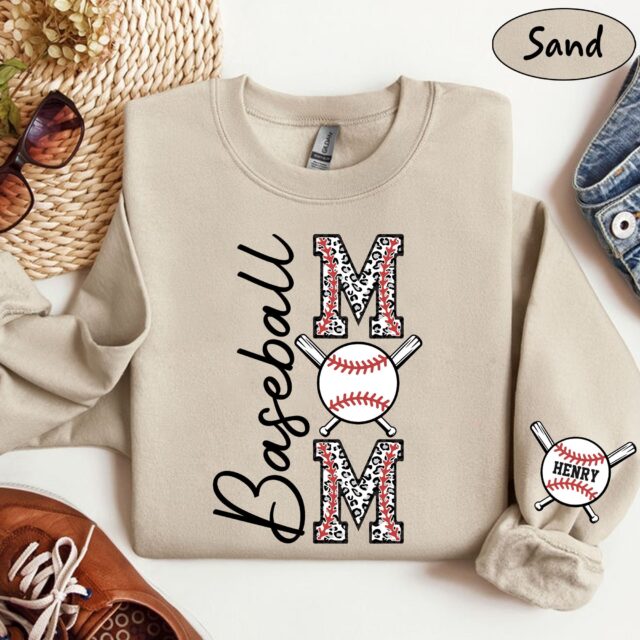 Personalized Baseball Mama Sweatshirt – Custom Name & Number Baseball Shirt