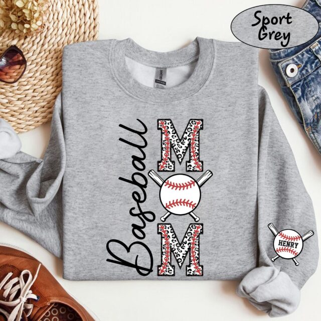 Personalized Baseball Mama Sweatshirt – Custom Name & Number Baseball Shirt