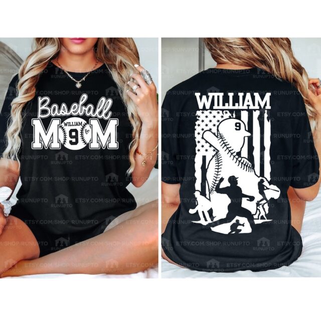 Personalized Baseball Mom Shirt – Custom Name & Number Sports Tee