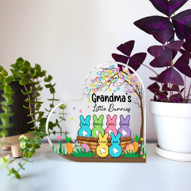 Personalized Grandma Easter Acrylic Plaque – Custom Little Bunnies Heart