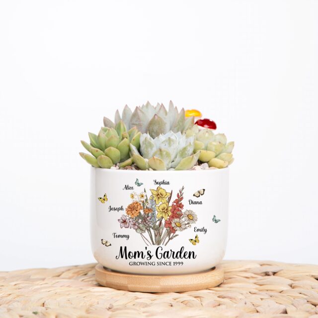 Custom Grandma’s Garden Plant Pot – Birth Month Flowers Mom Gift