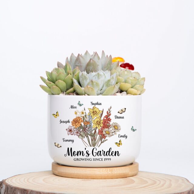 Custom Grandma’s Garden Plant Pot – Birth Month Flowers Mom Gift