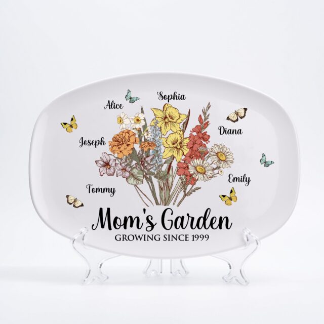 Personalized Birth Month Flower Mom’s Garden Plate – Custom Grandma Platter