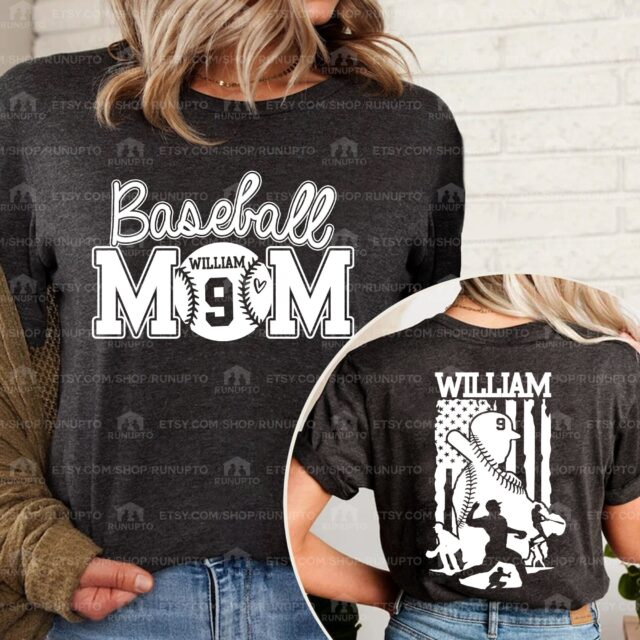 Personalized Baseball Mom Shirt – Custom Name & Number Sports Tee
