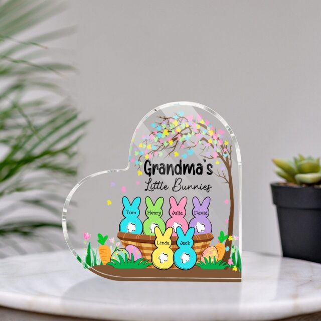 Personalized Grandma Easter Acrylic Plaque – Custom Little Bunnies Heart