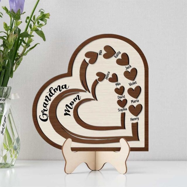 Personalized Grandma Heart Sign – Custom Mom-Grandma Gift with Kids’ Names