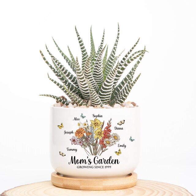 Custom Grandma’s Garden Plant Pot – Birth Month Flowers Mom Gift