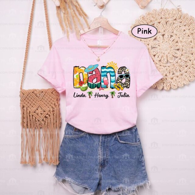 Personalized Grandma Summer Shirt – Custom Mimi & Nana Shirt with Grandkid Names