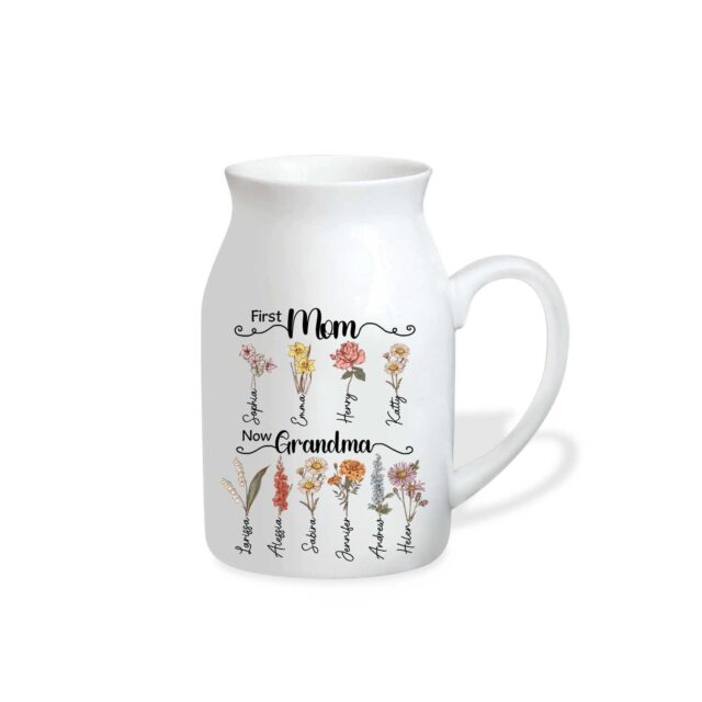 Custom Birth Month Flowers Grandma Vase with Grandkid Names