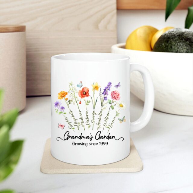 Grandma’s Garden Mug – Personalized Birth Month Flower Mug for Grandmother, Mom’s Garden Gift