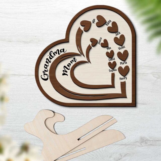 Personalized Grandma Heart Sign – Custom Mom-Grandma Gift with Kids’ Names