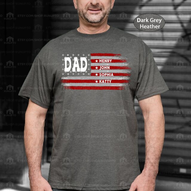 Personalized Papa Shirt – Custom Grandpa Flag Shirt with Grandkids, Father’s Day & 4th of July Gift