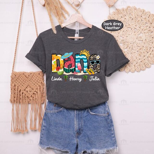 Personalized Grandma Summer Shirt – Custom Mimi & Nana Shirt with Grandkid Names
