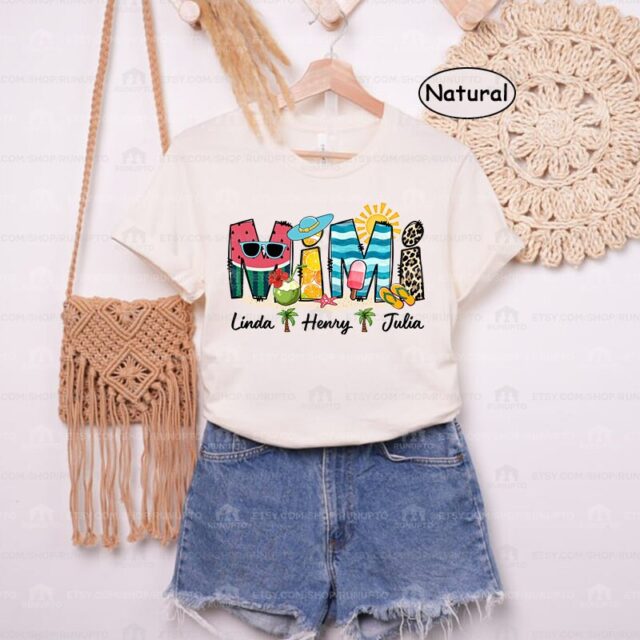Personalized Grandma Summer Shirt – Custom Mimi & Nana Shirt with Grandkid Names