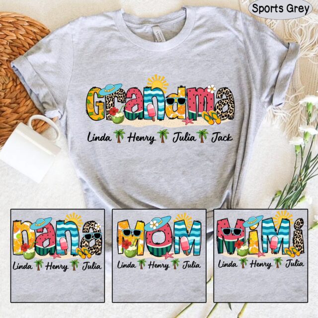 Personalized Grandma Summer Shirt – Custom Mimi & Nana Shirt with Grandkid Names
