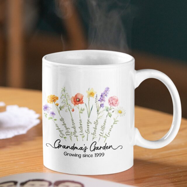 Grandma’s Garden Mug – Personalized Birth Month Flower Mug for Grandmother, Mom’s Garden Gift