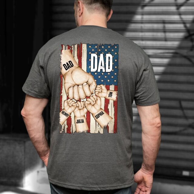 Personalized Papa Shirt – Fist Bump Grandpa Shirt with Custom Grandkids’ Names