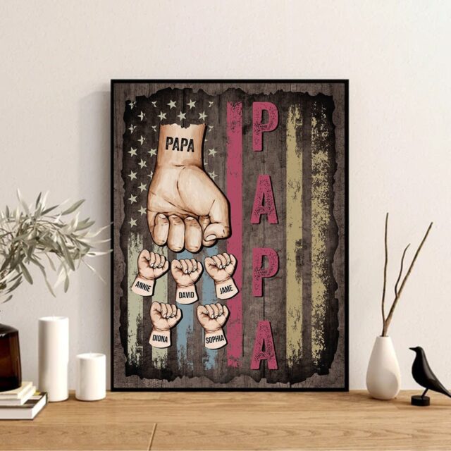 Custom Papa Fist Bump Poster – Personalized Grandpa Wall Art for Father’s Day