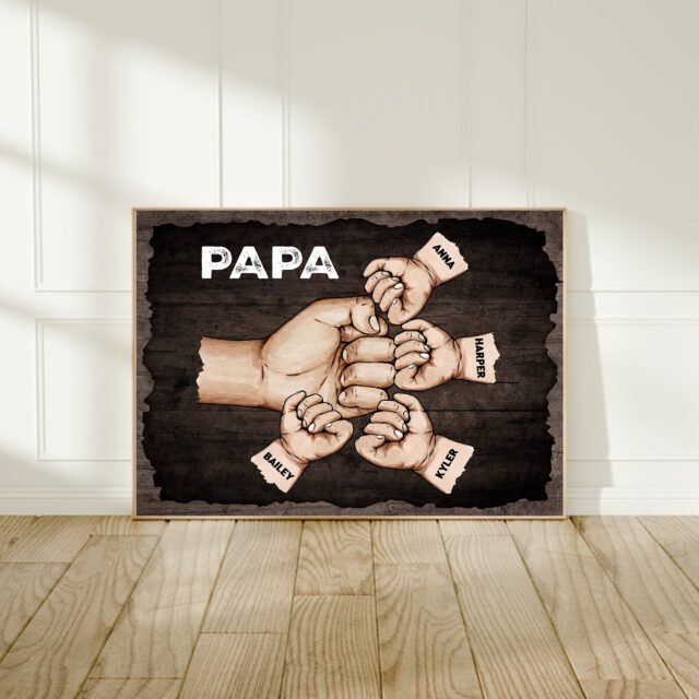 Custom Dad Raised Fist Bump Poster – Personalized Grandpa & Papa Wall Art, Father’s Day Gift