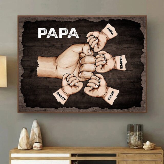 Custom Dad Raised Fist Bump Poster – Personalized Grandpa & Papa Wall Art, Father’s Day Gift