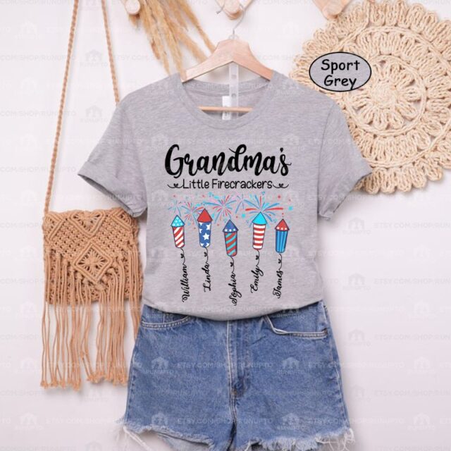 4th of July Grandma Shirt – Custom Nana Shirt with Grandkids, Patriotic Firecracker Design