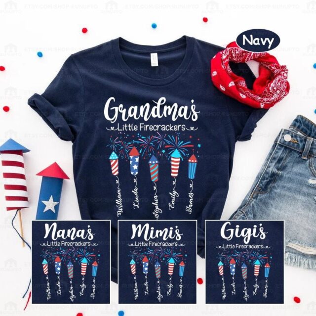 4th of July Grandma Shirt – Custom Nana Shirt with Grandkids, Patriotic Firecracker Design