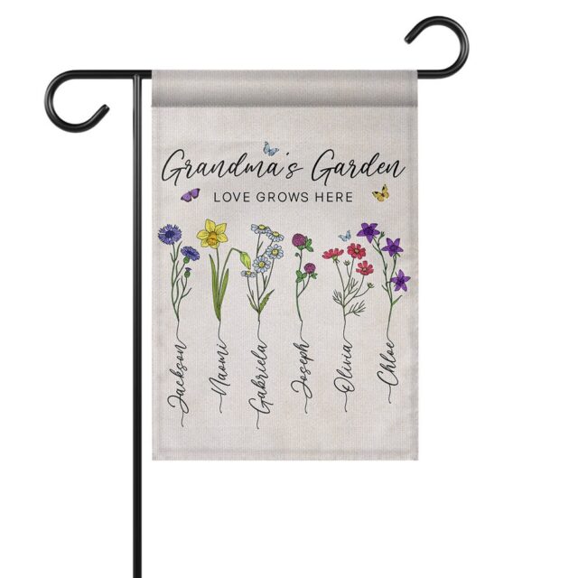 Personalized July 4th Garden Flag – Grandma’s Garden Flag with Birth Month Flowers