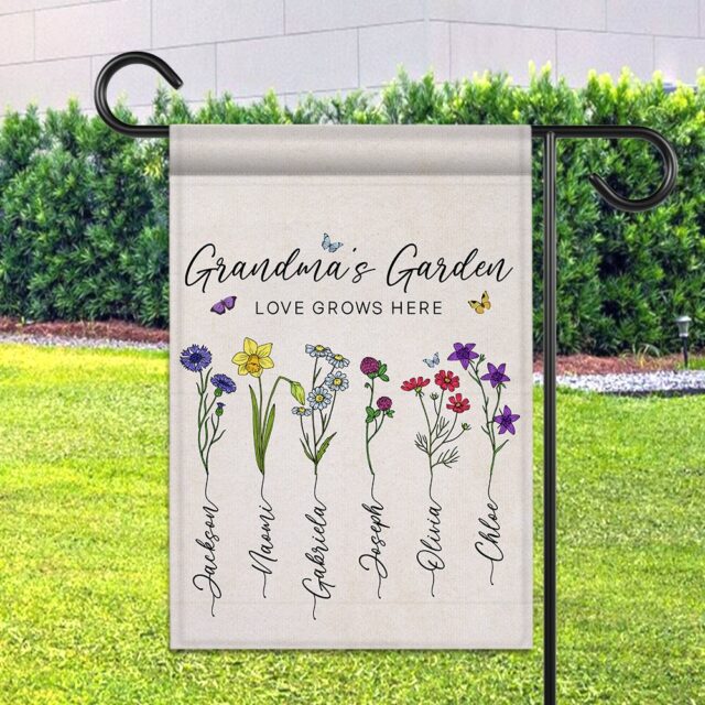 Personalized July 4th Garden Flag – Grandma’s Garden Flag with Birth Month Flowers