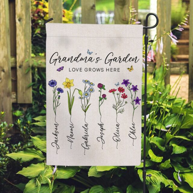 Personalized July 4th Garden Flag – Grandma’s Garden Flag with Birth Month Flowers