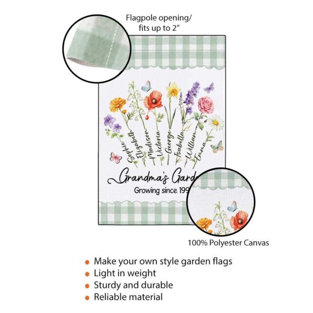 Grandmas Garden Flag Custom Birth Month Flower Flag with Names