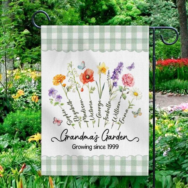 Grandmas Garden Flag Custom Birth Month Flower Flag with Names