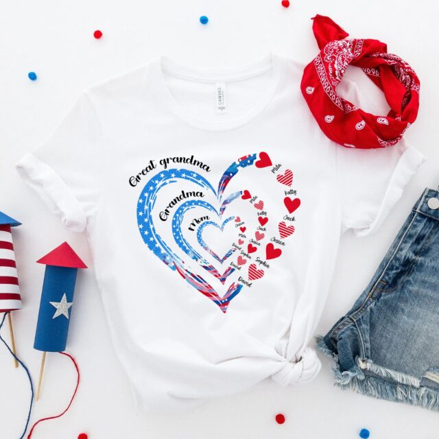 4th of July Great Grandma Shirt – Custom Patriotic Shirt with Grandkid Names