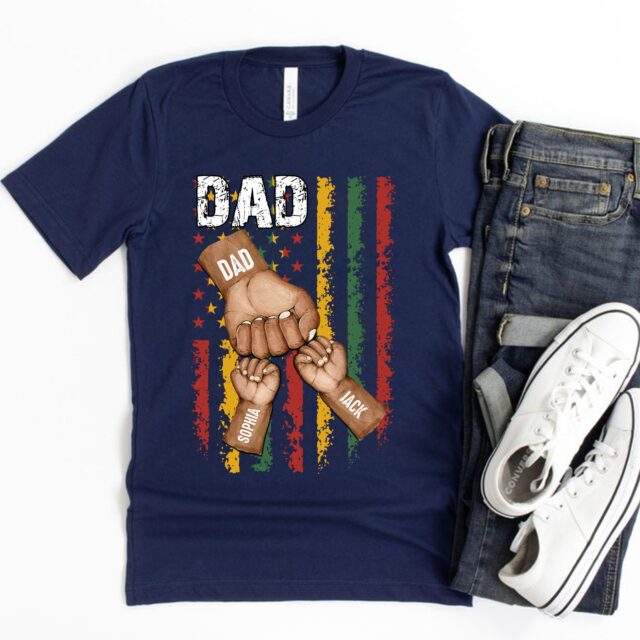 Black Father Shirt – Dope Black Dad & Best Dad Ever Shirt with Grandchild Names